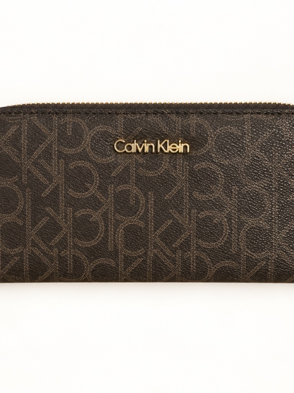 **Calvin Klein Brown Monogram Zip-Around Wallet – New With Tags**